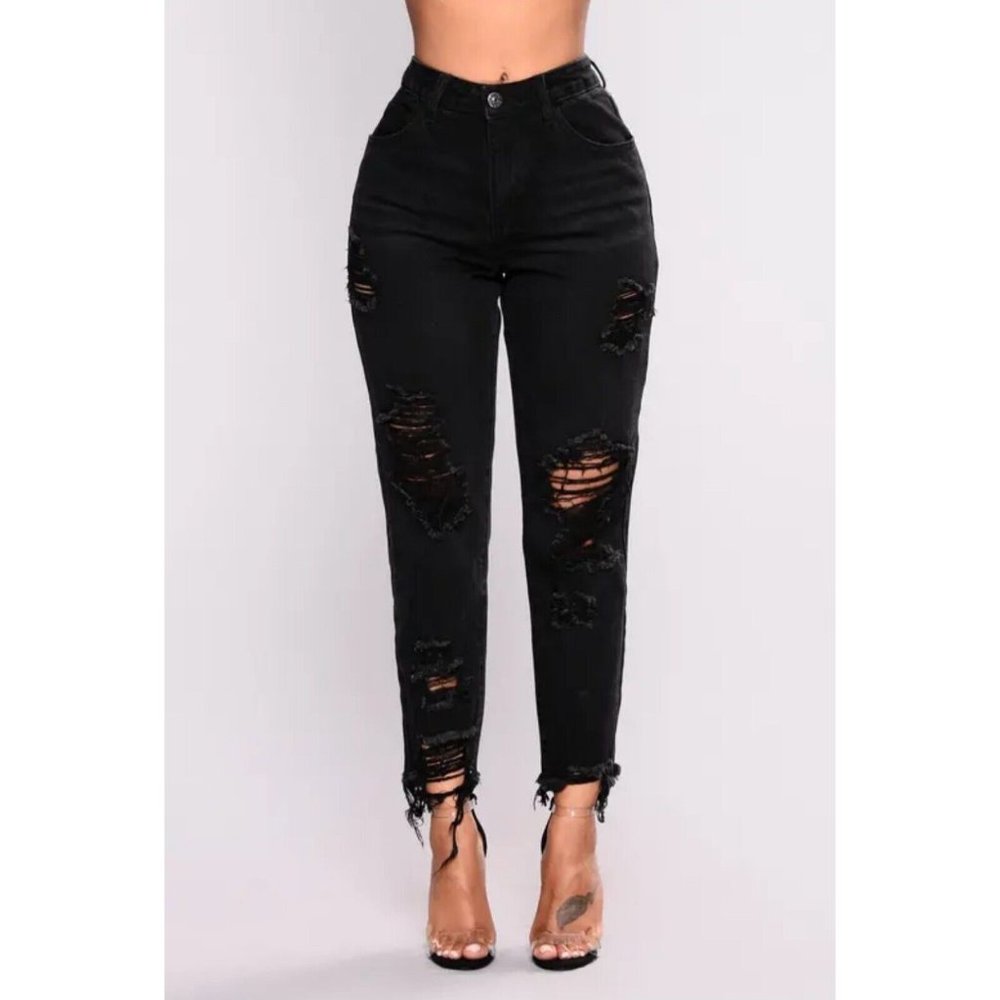 FASHION NOVA Greyson Boyfriend Women’s Jeans Distresed Wash Black US 2X Denim